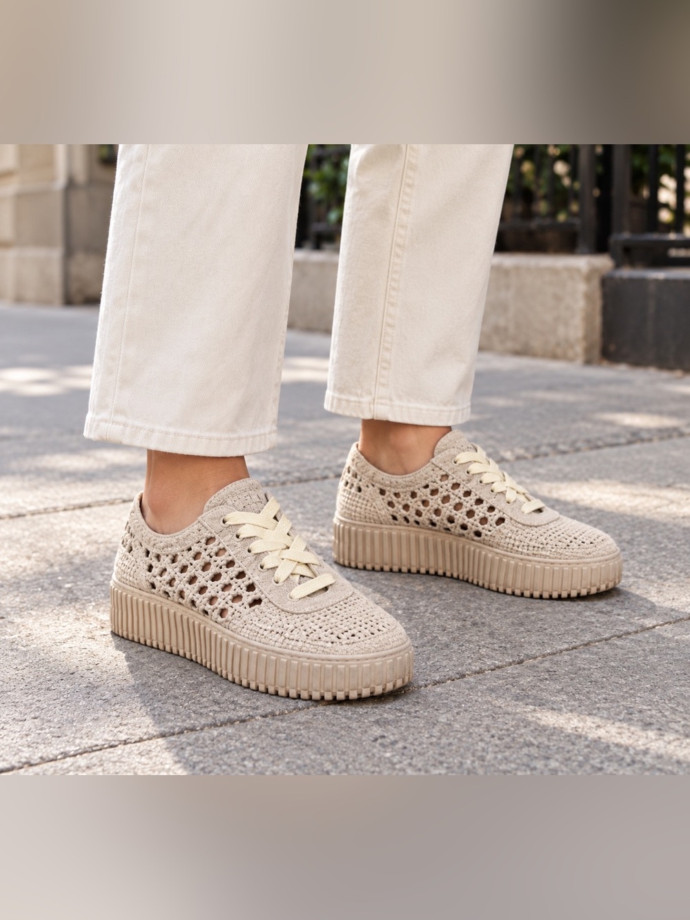 NWOT Free People Beige Woven Platform Sneakers Size 8